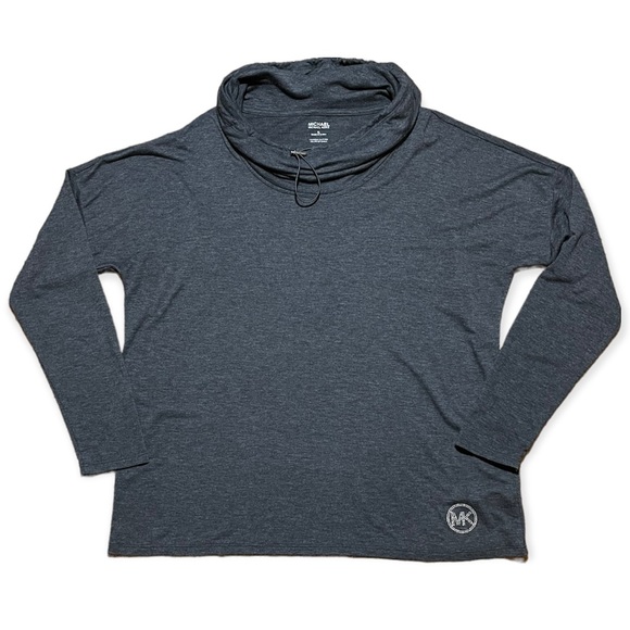 Michael Kors Drawstring Cowl Hooded Long Sleeve Shirt With “MK” Rhinestone Logo - Picture 1 of 12